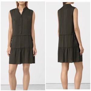 AllSaints ‘Lin’  Polka Dot Sleeveless Button Front Dress Brown/Khaki US 6
